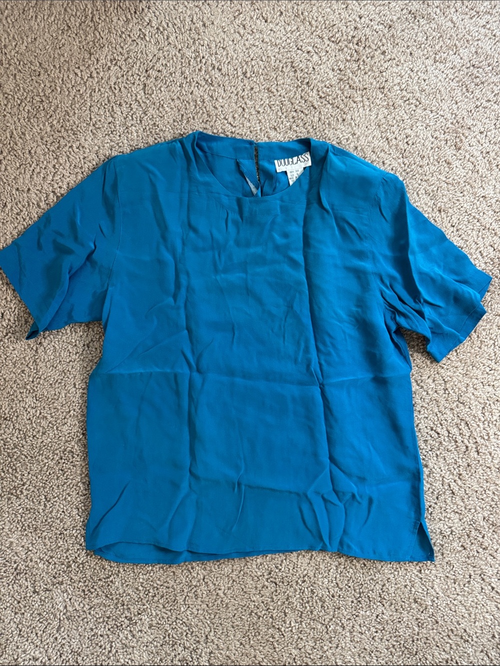 Teal Short-Sleeve Silk Blouse
